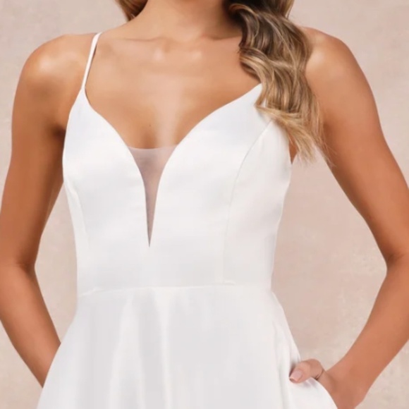 LULU's Bridal Wedding Chic Classy Modern Sexy Minimalist Sexy Satin A-Line Gown - Picture 4 of 5